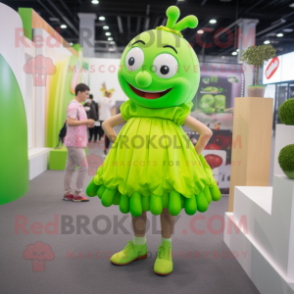 Lime Green Pendant mascot costume character dressed with a Mini Skirt and Hairpins