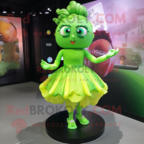 Lime Green Pendant mascot costume character dressed with a Mini Skirt and Hairpins