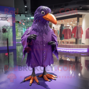 Purple Crow mascot costume character dressed with a Raincoat and Anklets