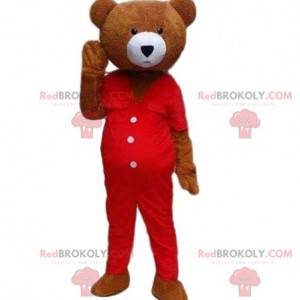 Teddy bear costume mascot. Brown bear costume in jumpsuit -