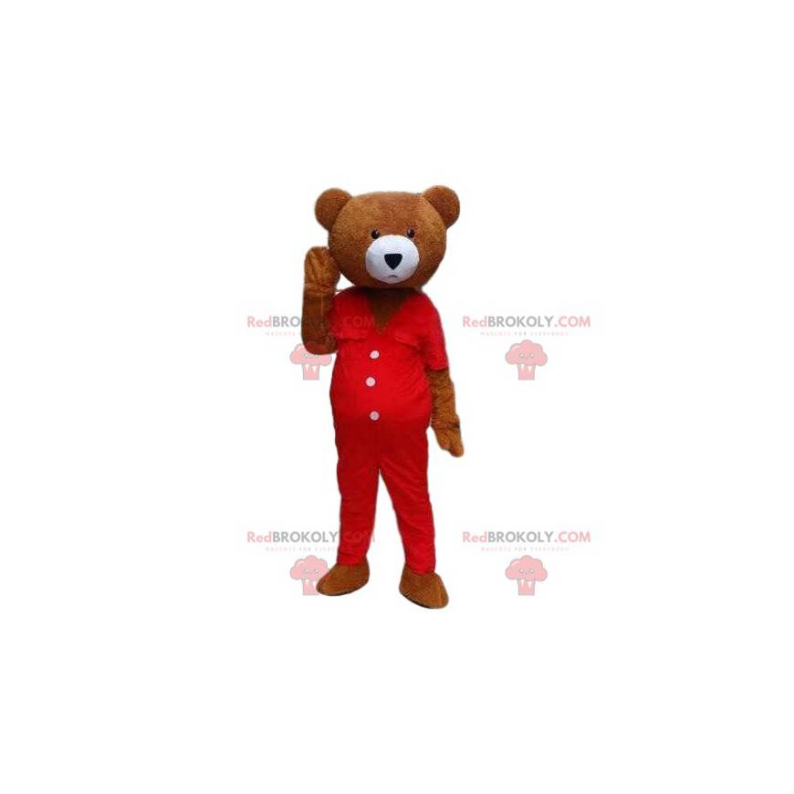 Teddy bear costume mascot. Brown bear costume in jumpsuit -