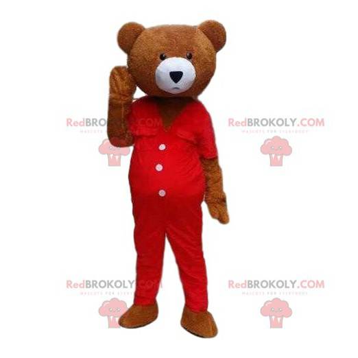 Teddy bear costume mascot. Brown bear costume in jumpsuit -