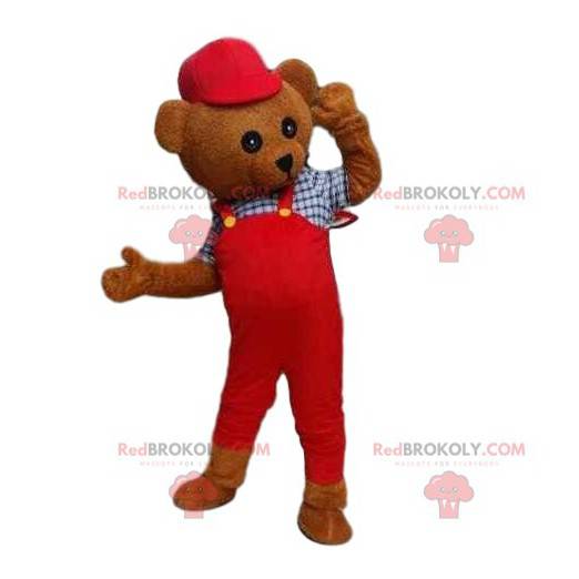 Bamse kostume maskot. Brunbjørn kostume i overall -
