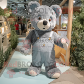 Gray Teddy Bear mascot costume character dressed with a Dungarees and Anklets