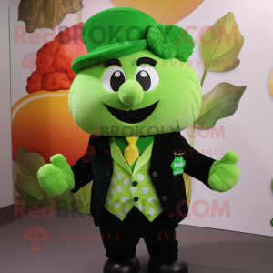 Lime Green Bunch Of Shamrocks mascot costume character dressed with a Waistcoat and Watches
