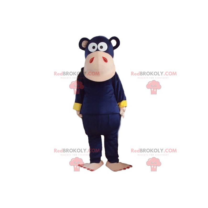 Purple monkey mascot. Colorful chimpanzee costume disguise -