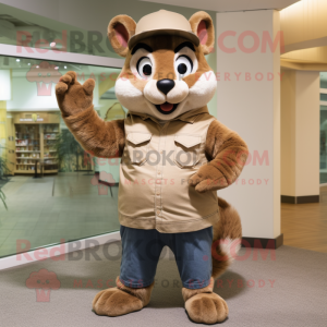 Tan Chipmunk mascot costume character dressed with a Jeans and Hats