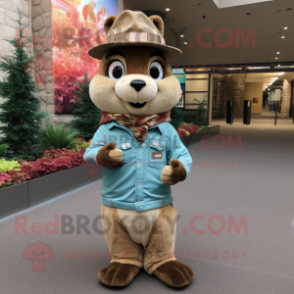 Tan Chipmunk mascot costume character dressed with a Jeans and Hats