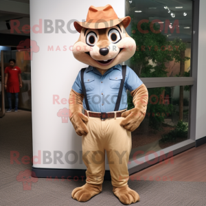 Tan Chipmunk mascot costume character dressed with a Jeans and Hats
