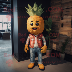 Rust Pineapple mascot costume character dressed with a Jeans and Brooches