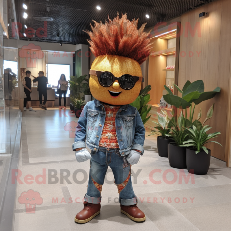 Rust Pineapple mascot costume character dressed with a Jeans and Brooches