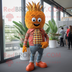 Rust Pineapple mascot costume character dressed with a Jeans and Brooches