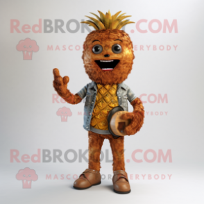 Rust Pineapple mascot costume character dressed with a Jeans and Brooches