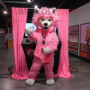 Pink Werewolf mascot costume character dressed with a Sweater and Scarf clips