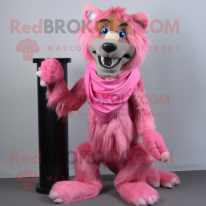 Pink Werewolf mascot costume character dressed with a Sweater and Scarf clips