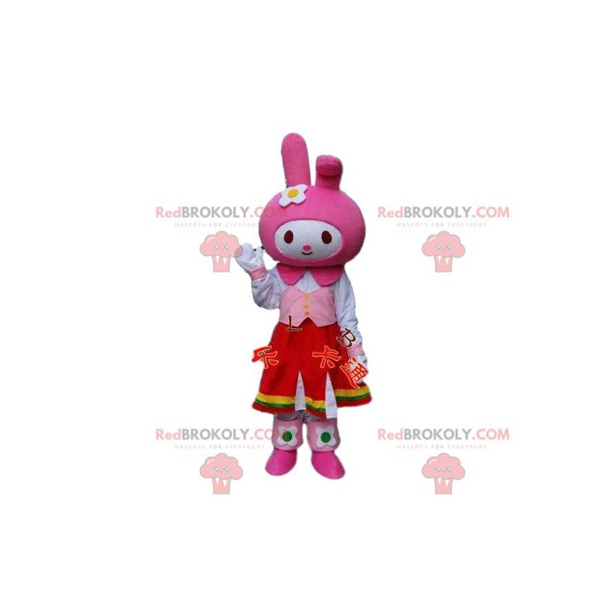 Maskot kostýmu králíka. Růžový kostým zajíčka. Cosplay zajíček Maskot kostýmu králíka. Růžový kostým zajíčka. Cosplay zajíček