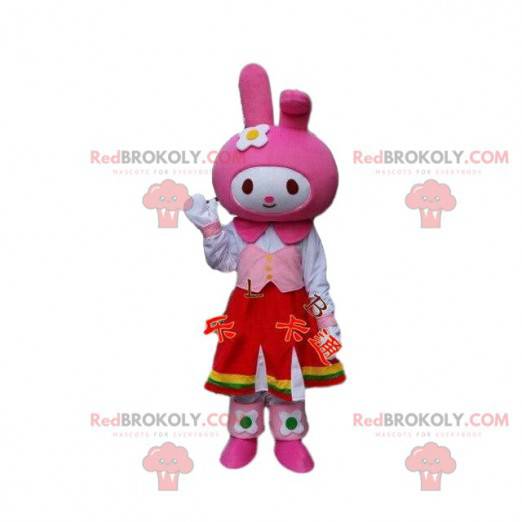 Mascotte costume de lapin. Déguisement lapin rose. Cosplay