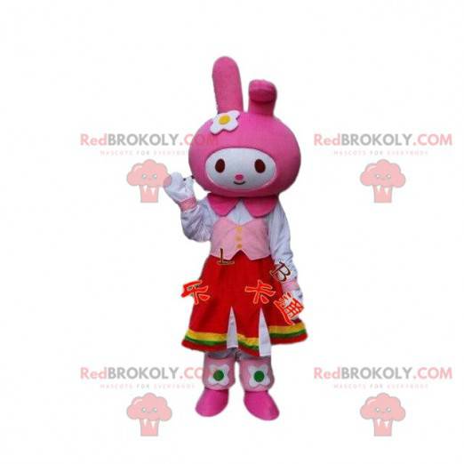 Mascotte del costume del coniglio. Costume da coniglietto rosa.