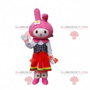 Mascotte costume de lapin. Déguisement lapin rose. Cosplay