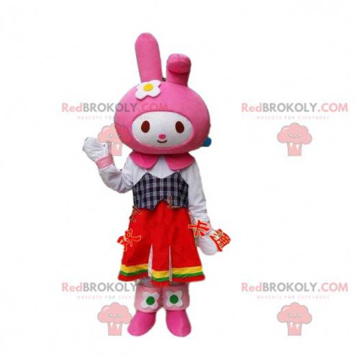 Mascotte costume de lapin. Déguisement lapin rose. Cosplay