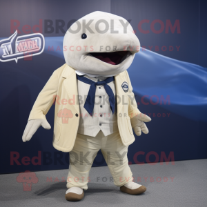 Beige Humpback Whale mascot costume character dressed with a Blazer and Keychains