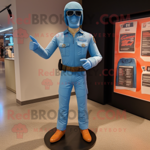 Sky Blue Gi Joe mascot costume character dressed with a Skinny Jeans and Berets