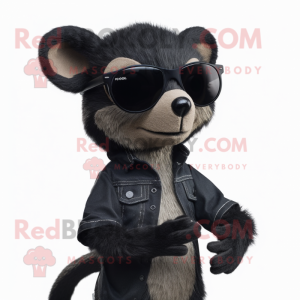 Black Mongoose mascot costume character dressed with a Jeans and Sunglasses