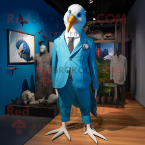 Blue Albatross mascot costume character dressed with a Blazer and Brooches