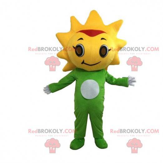 Mascote do traje do sol amarelo e verde. Fantasia de verão -