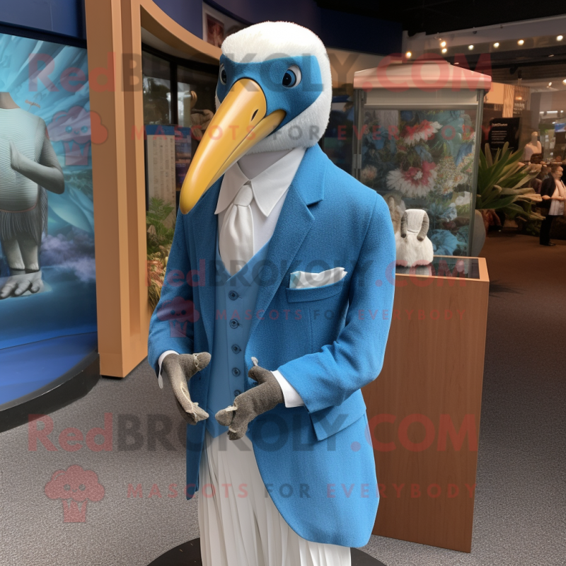 Blue Albatross mascot costume character dressed with a Blazer and Brooches