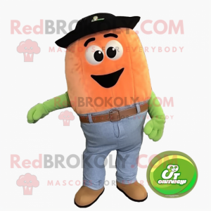 Peach Cucumber mascot costume character dressed with a Jeans and Belts