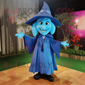 Cyan Witch mascot costume character dressed with a Raincoat and Ties