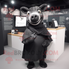 Black Pig mascot costume character dressed with a Romper and Scarves