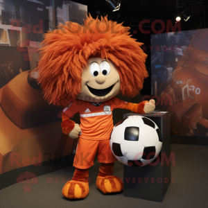 Rust Soccer Ball mascot costume character dressed with a Rugby Shirt and Hair clips