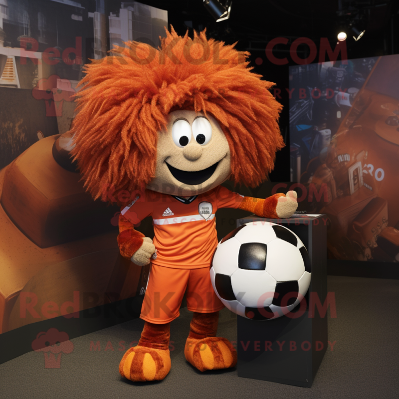 Rust Soccer Ball mascot costume character dressed with a Rugby Shirt and Hair clips Rust Soccer Ball mascot costume character dressed with a Rugby Shirt and Hair clips