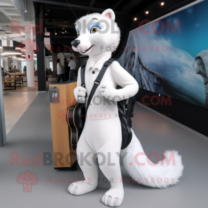 White Weasel mascot costume character dressed with a Jeggings and Messenger bags