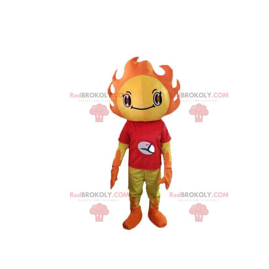 Gelbes und orange Sonnenkostüm Maskottchen. Sommerkostüm - Gelbes und orange Sonnenkostüm Maskottchen. Sommerkostüm -