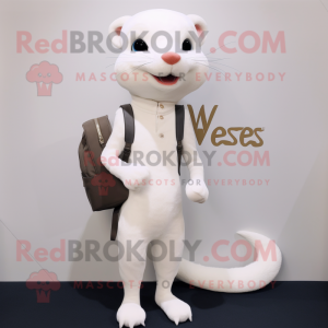 White Weasel mascot costume character dressed with a Jeggings and Messenger bags