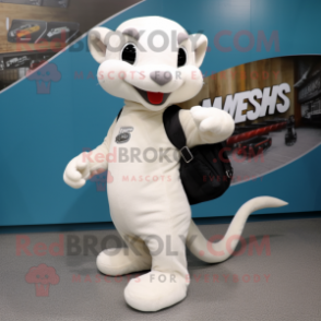 White Weasel mascot costume character dressed with a Jeggings and Messenger bags