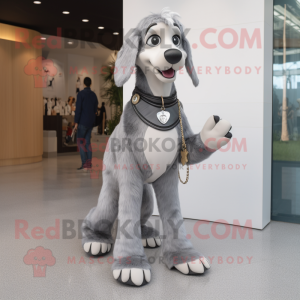 Silver Dog mascot costume character dressed with a Mini Dress and Belts