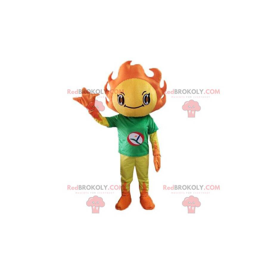 Gelbes und orange Sonnenkostüm Maskottchen. Sommerkostüm - Gelbes und orange Sonnenkostüm Maskottchen. Sommerkostüm -
