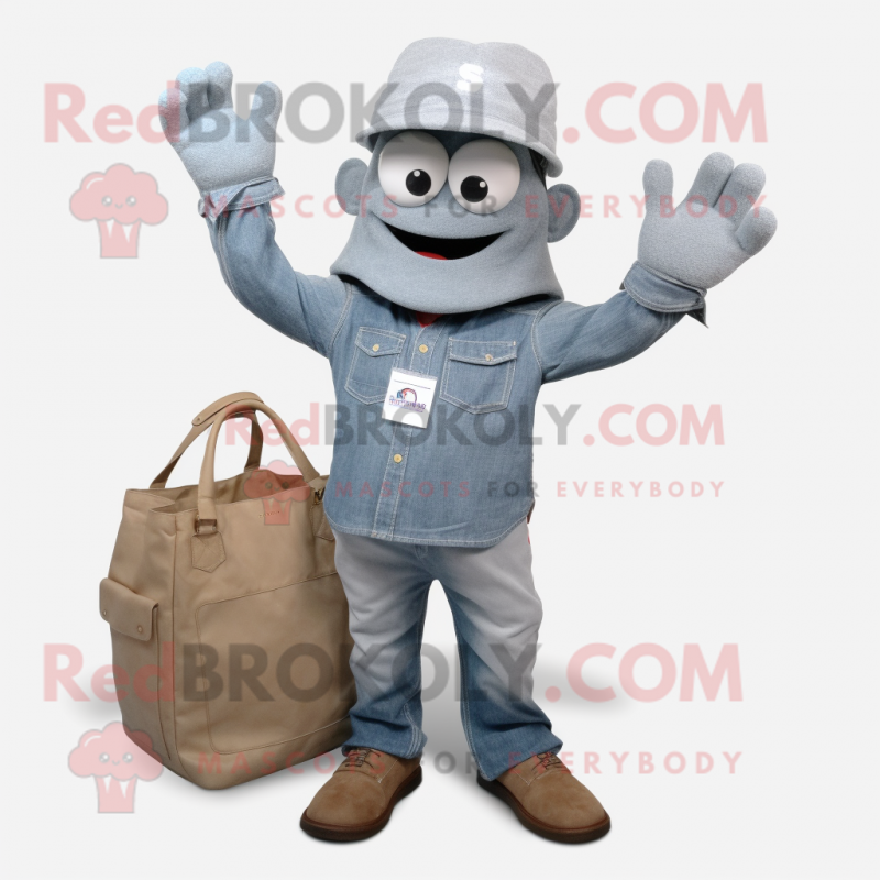 Gray Chief mascot costume character dressed with a Flare Jeans and Handbags