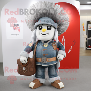 Gray Chief mascot costume character dressed with a Flare Jeans and Handbags