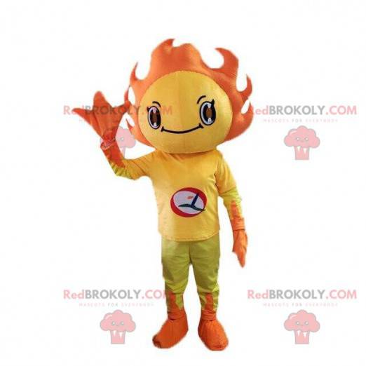 Geel en oranje zonkostuum mascotte. Zomer kostuum -