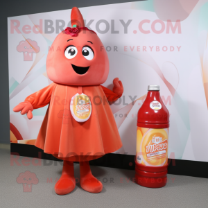 Peach Bottle Of Ketchup mascot costume character dressed with a Empire Waist Dress and Messenger bags