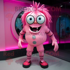 Pink Cyclops mascot costume character dressed with a Shorts and Hairpins