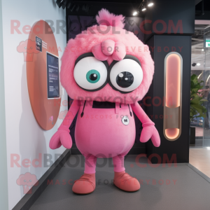 Pink Cyclops mascot costume character dressed with a Shorts and Hairpins