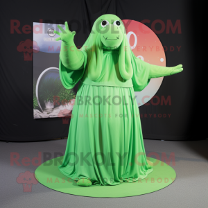 Green Walrus mascot costume character dressed with a Circle Skirt and Anklets