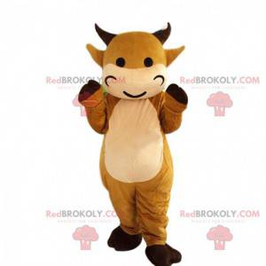 Mascotte del costume della mucca marrone. Costume da