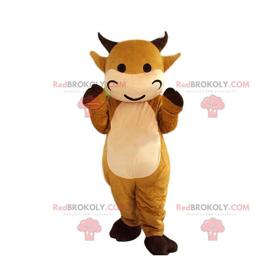 Mascotte del costume della mucca marrone. Costume da